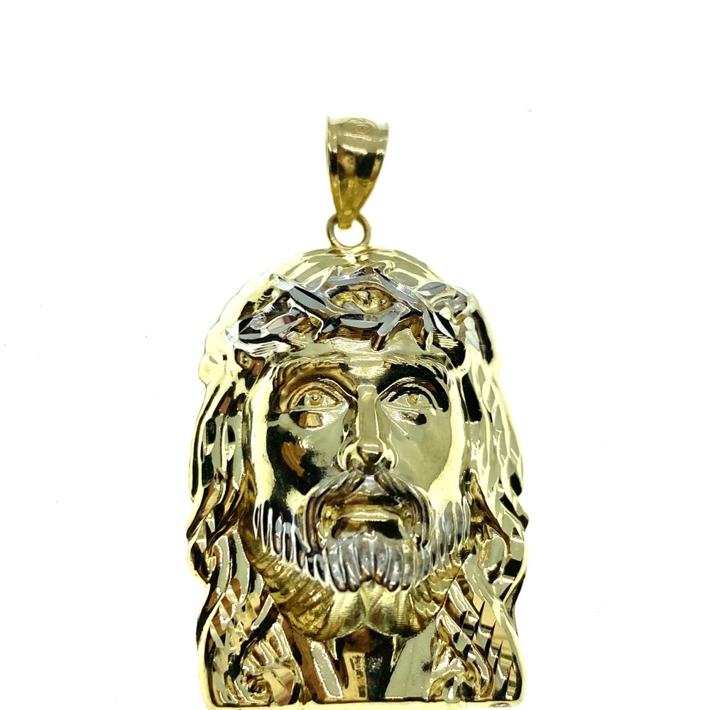 Mens 10k Gold Jesus Head Face Pendant Gem